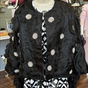 259727 Black Embellished Floral Evening Jacket - Women by Frank Lyman